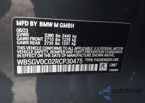 2024 BMW M8 Gran Coupe Competition z USA, uszkodzony, nr VIN WBSGV0C02RCP30475